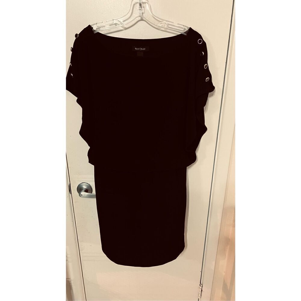 White House Black Market Black Sheath Dress Button Sleeves SZ XS